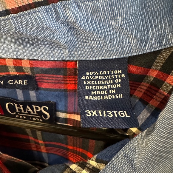Chaps Easy Care 3XLT Long Sleeve Button Down in Red and Blue Plaid (Used) - Picture 3 of 3